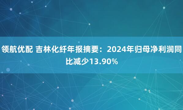 领航优配 吉林化纤年报摘要：2024年归母净利润同比减少13.90%